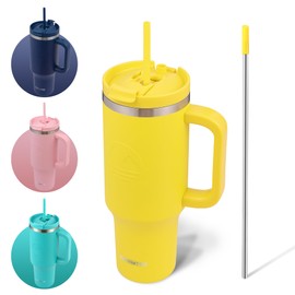 FAHRMOSIS 40 Oz Tumbler with Handle and Straw Insulated Cup that Fits in Cup Holder for Hot & Cold Drinks Leak Proof Tumbler with Straw Stainless Steel Travel Mug for Men & Women - Yellow