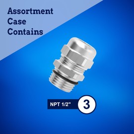 New Age America® 3pcs 1/2" NPT Stainless Steel Cable Glands KableLock™ | NPT 1/2 Inch (8-12mm) | 304 Steel Cord Grip Strain Relief | Adjustable Locknut Cord Grip | IP68 Waterproof | Gland Protectors