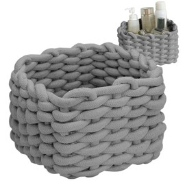 Small Woven Basket, Gray Small Basket Mini Cotton Rope Baskets for Little Items, Square Cute Baskets for Baby Room, Nursery, Bedroom