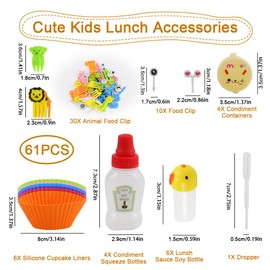 Abnaok 61PCS Silicone Lunch Box Dividers Bento Box Accessories Silicone Cupcake Liners, Lunch Box Accessories Including Food Picks Mini Condiment Bottles for Lunch Containers Accessories