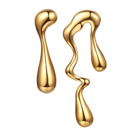 Flonge Irregular Waterdrop Studs Earrings: Chunky Stainless Steel Mismatched Earrings Trendy Hypoallergenic Teardrop Earrings Statement Jewelry for Women Silver