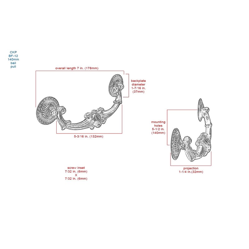 #BF-12 CKP Brand 5-1/2 in. (140mm) Bail Pull, Antique English