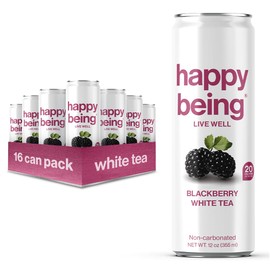 Happy Being Nutrient-Rich Organic Blackberry Citrus White Tea – Infused with Turmeric, Elderberry, Vitamin D3, Caffeine Free, Plant-Based, Low Calorie & Low Sugar Drinks, 12oz (16 Pack)