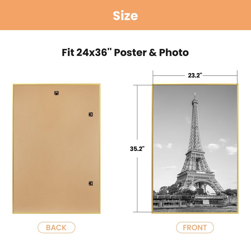 upsimples 24x36 Poster Frame Gold 3 Pack, Scratch-Proof Picture Frames