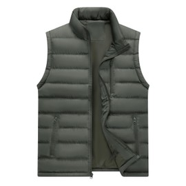 VtuAOL Men's Winter Puffer Vest Outdoor Quilted Vest Sleeveless Jacket for Travel Hiking Casual Army Green US M