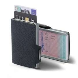 MONDRAGHI® Mini Wallet. Ultra Light Grain Leather Wallet. Small Wallet with RFID Protection Chip - Card Holder with Alloy Frame | ONE, blue