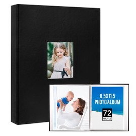8.5x11 Photo Album Holds 72 Photos, Leather Cover with Front Window, Transparent inner pages 8.5x11 Photo Album for Wedding Family Pictures (Black)