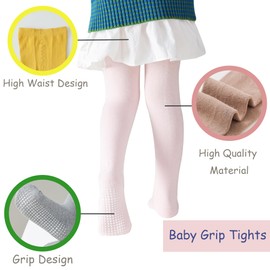 Marchare Baby Girls Tights Thick Cotton Solid Leggings 3-6 months Winter Warm Stockings With Non Slip Grips Black/White/Navy