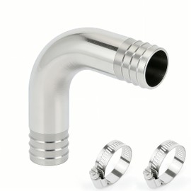 Closmos 304 Stainless Steel 90 Degree Elbow Hose Barb Fitting, 1-3/4" x 1-3/4", Silver, 1pc with 2pcs Hose Clamps