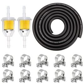 mxuteuk 1/4 inch (6 mm) ID fuel line kits, 2 metre fuel line + 2 pieces 1/4 x 5/16 inch gas inline fuel filter with magnet + 10 pieces 13/32 inch - 15/32 inch mini fuel hose clamps, adjustable