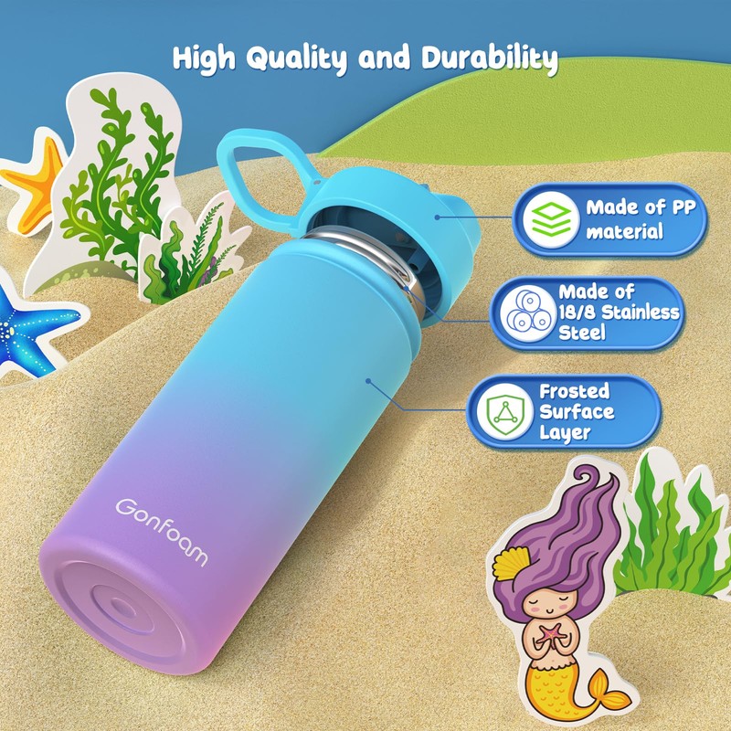 Kids Water Bottle, 2-Pack 16oz Kids Water Bottle with Stickers