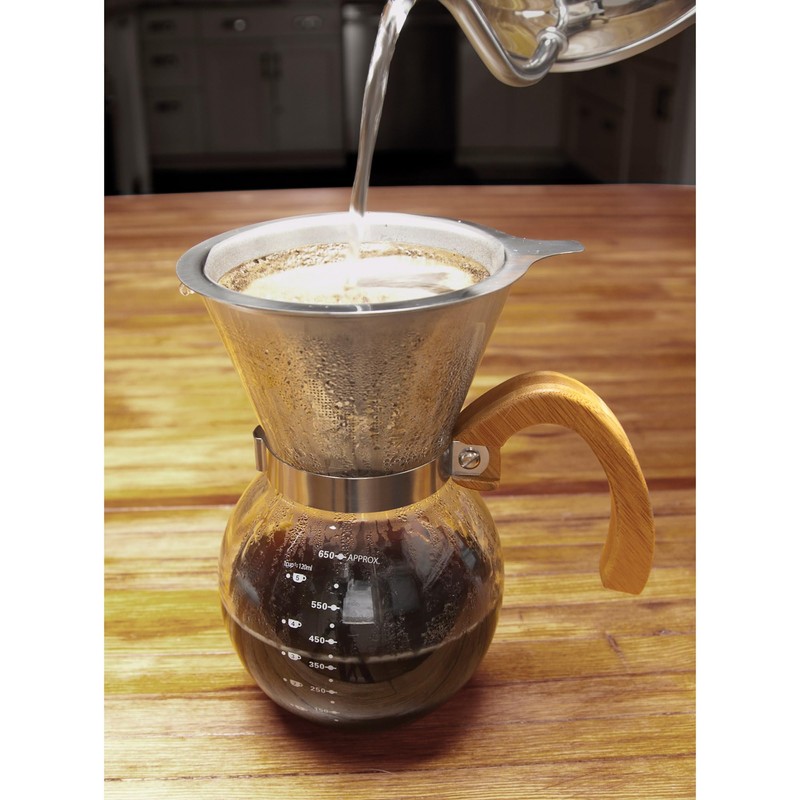 Fino Pour-Over Coffee Maker, Borosilicate Glass and Bamboo Handle, Stainless