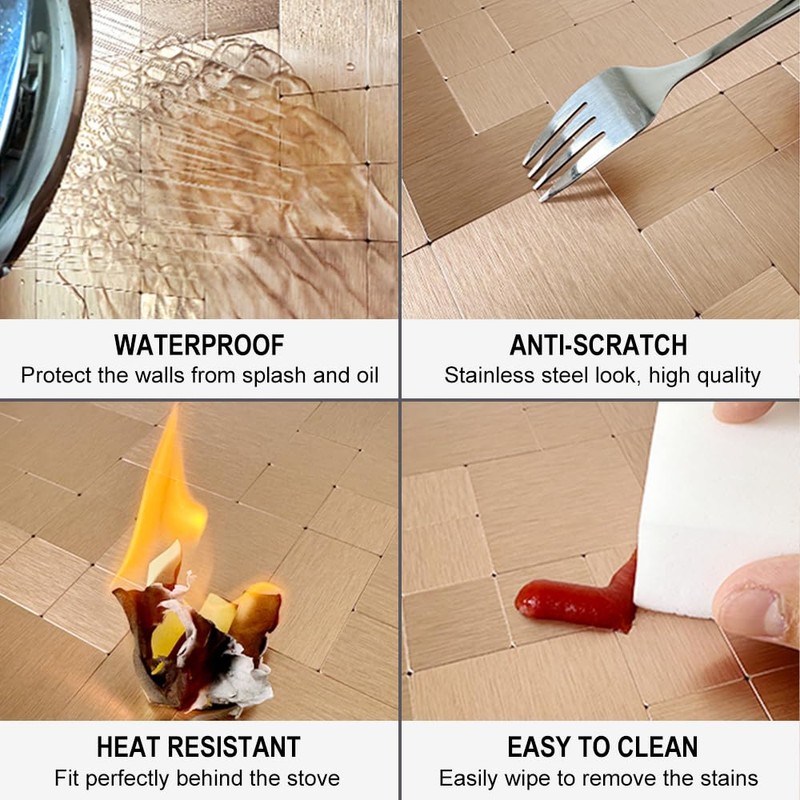 DICOFUN 10 Sheets Copper Peel and Stick Tile Backsplash, Stainless