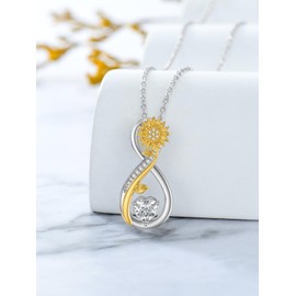 WINNICACA Sunflower Infinity Necklace Sterling Silver Gold Plated Sun Flower Jewelry Heart Birthstone Pendant Anniversary Christmas Birthday Gift for Women Mother Girlfriend