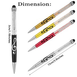 12 Pieces Stylus Pen Crystal Ballpoint Pens Retractable Touch Screen Pens Capacitive Diamond Writing Pens Music Note Ballpoint Pen 2-in-1 for Capacitive Touch Screen Devices
