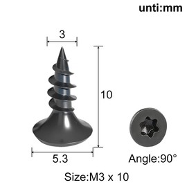Drenky Pack of 50 Wood Screws Torx Black Screws M3 x 10 mm with Countersunk Head Made of Stainless Steel A2 Full Thread Self-Tapping Screws Universal Screws Torx TX10