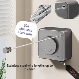 Retractable Clothesline, Wall Mounted, Stainless Steel, 17 Ft Indoor Outdoor (White)