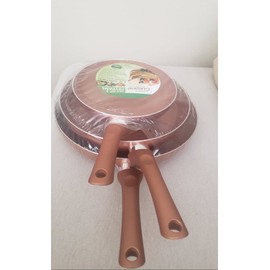 Copper Cuisine by Healthy Living Skillets. 3-piece nonstick cookware set includes 8-inch, 10-inch, and 12-inch skillets