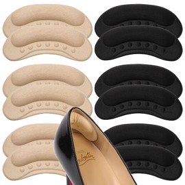 4D Heel Pads for Shoes that are Too Big, Heel Grips & Cushion Inserts for Women and Men, Non-Slip Heel Protectors to Prevent Blisters, Heel Slipping, Friction and Pain (6 Pairs, Beige/Black)