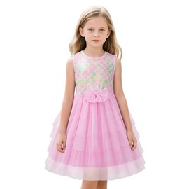 LQSZ Girls Sparkle Mermaid Tutu Dress Sleeveless Tank Top Birthday Party Outfit for Toddlers Kids 3-12 Years Playwear Photo Shoot