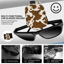 DtuiQSDRV Leather Magnetic Sunglass Holder for Car Sun Visor, Cute Eyeglass Ticket Card Hanger Clip, Universal Auto Interior Accessories for SUV Pickup Truck Brown Cow Print