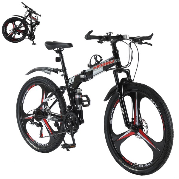 Unbranded Adult Folding Mountain Bike 26" - 24-Speed Transmission, Dual