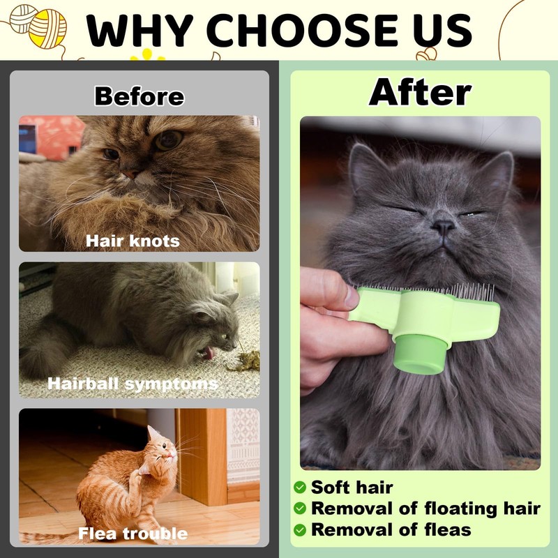 Cat Comb with Release Button, Cat Brush for Short or