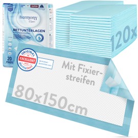 Harmony Care® 20 x Incontinence Bed Pads XL, 6-Layer Protective Pads for Beds - 80 x 150 cm Absorbent Hospital Pads - Non-Slip Incontinence Pad Disposable