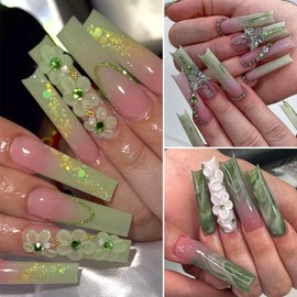 SUTOKAKA Nail Art Rhinestones Kit Green Flat-back Round Glass Crystals Gems with Pick Up Tweezers and Nail Rhinestone Picker Tool for DIY Crafts Clothes Face Makeup Manicure Decorations