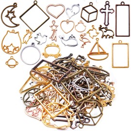 100G(50~70Piece) Open Bezel Pendants Charms Resin Molds Open Back Bezel Charms Blanks Frame Pendant Hollow Bezel Charms for Earrings Necklace Bracelet DIY Crafts Making Supplies, Metal