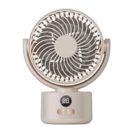 SYBOYEGE 3-Speed USB Desktop Fan with 3600mAh Battery | Quiet Bionic Feather Blades, 140° Tilt & Auto Shake | Portable Cooling for Home, Office Fan, Camping (Beige)