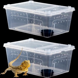 Hamiledyi 2PCS Reptile Feeding Box Snake Breeding Box Transparent Animal Habitat Cage Portable Plastic Turtle Transport Container for Bearded Dragon Lizard Spider Frog Scorpion Gecko 12.6 x 8.6 x 5.9