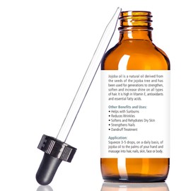 USDA CERTIFIED ORGANIC JOJOBA OIL - Cold Pressed, Unrefined in 4 oz Dark Glass Bottle with Dropper | An essential daily or night time moisturizer for face, skin, nails, lips, beard & hair