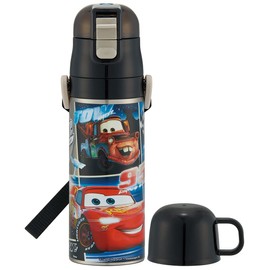Skater SKDC4-A Children's Stainless Steel Water Bottle, 2-Way Direct Drinking, 16.5 fl oz (470 ml), Cup Drinking, 15.2 fl oz (430 ml), Cars, 23, Kid-friendly Lightweight, Boys, Hot and Cold Water Bottle, Sports Bottle, Cute, Kids