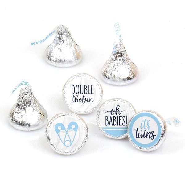 It’s Twin Boys  - Blue Twins Baby Shower Round Candy Sticker Favors - Labels Fit Chocolate Candy (1 Sheet of 108)