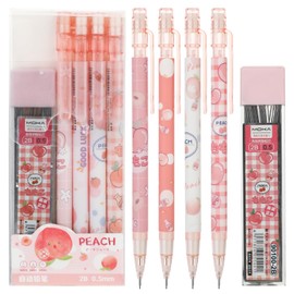 Molain Cute Mechanical Pencil Set, 4PCS Pink Peach Mechanical Pencils 0.5mm with 100PCS HB Pencil Refills School Office Supplies Aesthetic Mechanical Pencils for Girls Writing Drawing Sketching