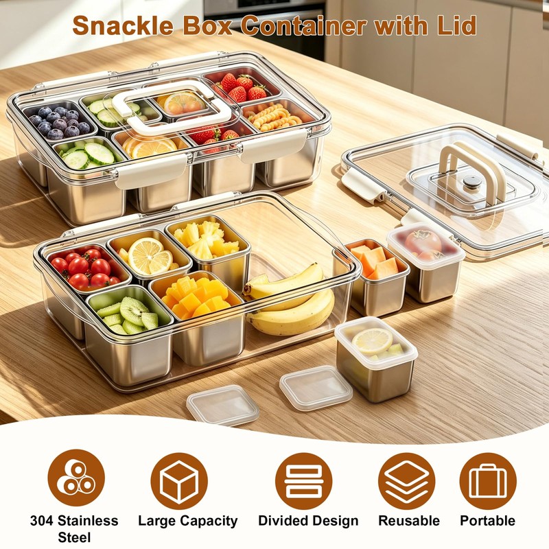 Stainless Steel Snackle Box Container, Dishwasher Safe Snack Box with