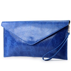modamoda de - ital. Leather bag Clutch underarm bag Evening bag Wrist bag Wrist bag Smooth leather T106G, Color:Royal blue