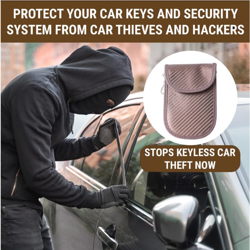 Brown Premium Car Key Faraday Bag, Signal Blocking Pouch Anti-Theft