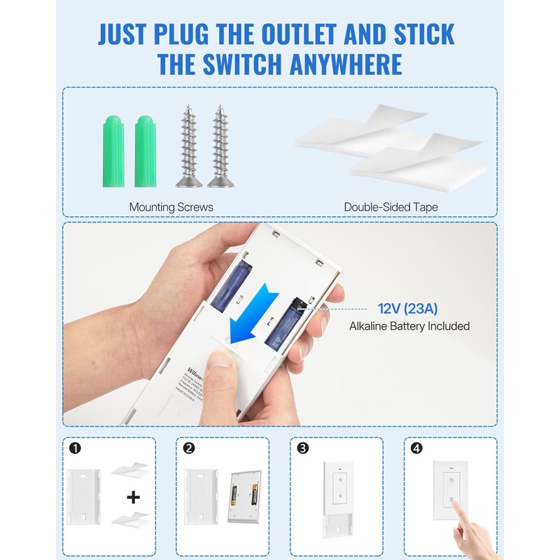 Wireless Light Switch and Receiver Kit, WILAWELS Wireless On Off