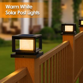 Mlambert 4 Pack Solar Post Lights Outdoor, Waterproof Fence Cap Lights for Deck, 4x4 5x5 6x6 Wooden Vinyl Outdoor Lights with Shinning Effect, Black
