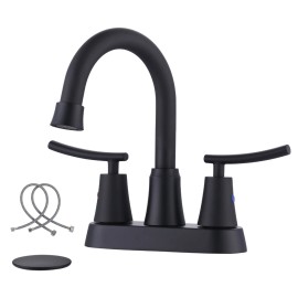 Modern Bathroom Vanity Faucet, Matte Black 2 - Handle Bathroom Faucet with Supply Hoses and Drain, Hot Cold Water Mixer TapColor: Black, Surface Finishing: Matte Black