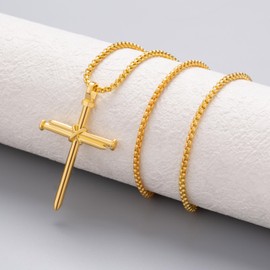 AWARDSEN Cross Necklace for Men, Cross Necklace Chain Mens Jewellery with Gold Mens Chain Men Jewellery Gift for Birthday/Easter/Christmas, Stainless Steel Nail Crucifix Pendant Man 20"-24"