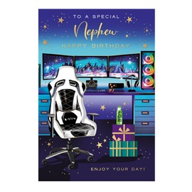 Words 'n' Wishes Special Nephew Birthday Card - Happy Birthday Card with a Modern Gaming Design and Foil Details - Birthday Card for Men/Boys
