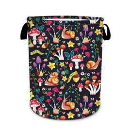Mushroom Laundry Basket,Wild Species Garden Theme Laundry Hamper Foldable Waterproof Tote Bag Dirty Clothes Storage Bucket Toy Organizer for Bathroom/Laundry/Bedroom 15.7"x19.6"