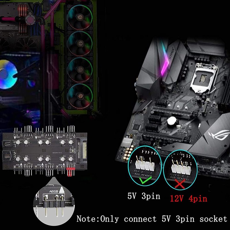 POFET Chassis Fan Hub CPU Cooling | 10 Port 12V