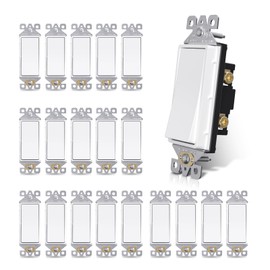 AIDA Matte White Single Pole Decorator Light Switch, 15Amp, 120/277V, Decorative Paddle Rocker Switch Replacement, Electrical Wall Switch,Residential/Commercial Grade, UL/CUL (20 Pack)
