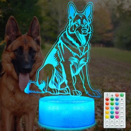 POSSHE German Shepherd Dog Night Light, 16 Colors Changing, Remote Control with Timer, RGB Flashing Mode and Dimmable, Dog Lamp for Christmas Birthday Decor