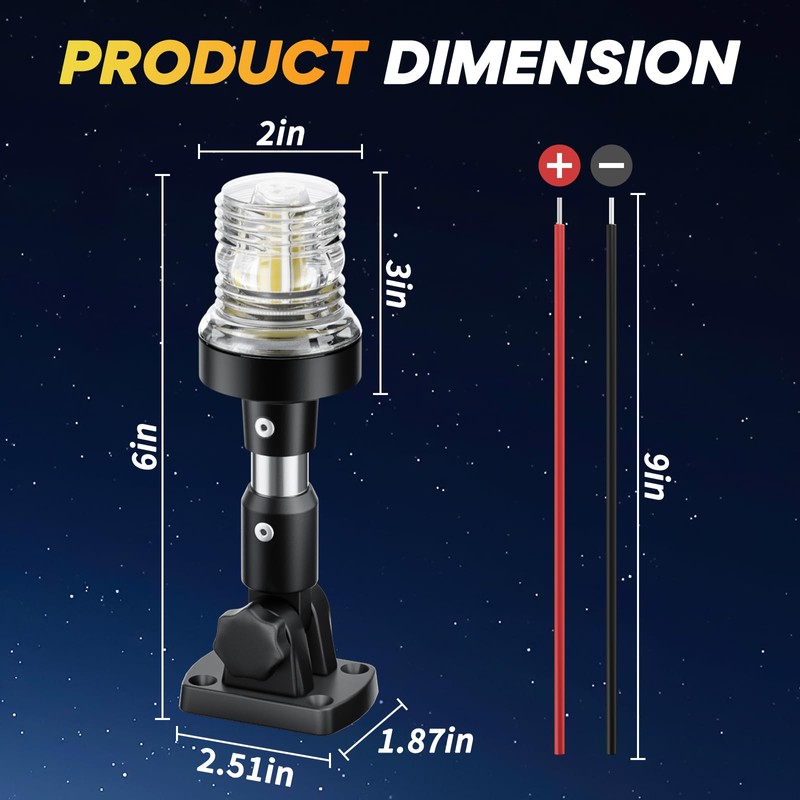 AMBIPASION 6 Inches Anchor Light Stern Light, White Navigation Lights