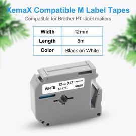 3X XemaX Label Tape Compatible for Brother M-K231 MK-231 MK-231bz 12mm Black on White Brother M Tape Compatible for Brother P-Touch Label Printer PT-M95 PT-85 PT-80 PT-65 PT-90 PT-55 PT-70 PT-100